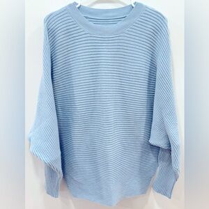 Oversized Crewneck Sweater Batwing Puff Long Sleeve Cable Slouchy Pullover